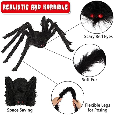 LOVKIZ Украса с Гигантски паяк на Хелоуин (3 опаковки), Реалистичен Подпори с Паяк на Хелоуин, Фалшиви Комплекти