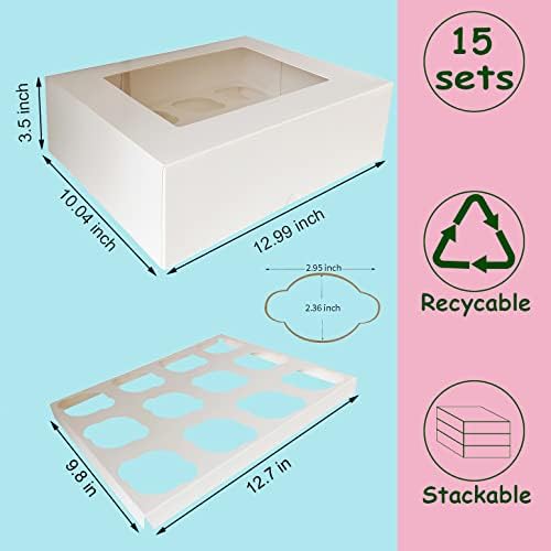 ANTENG A 15 Опаковки Бели Контейнери за кексчета по 12 парчета, от Правоъгълни Кутии за торти От трайни крафт