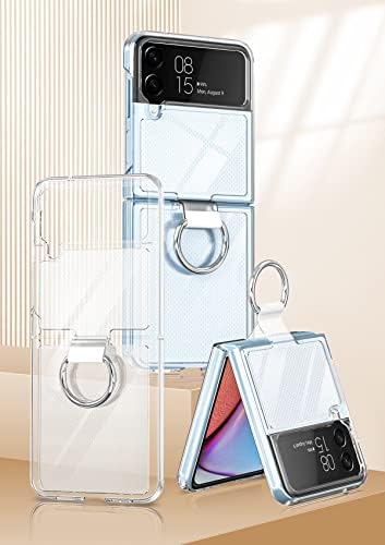 MAKAVO за Samsung Galaxy Z Flip 4 Прозрачен Калъф с кольцевым титуляра, [Обновена] Тънък Твърд КОМПЮТЪР, с тънък