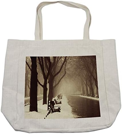 Чанта за покупки под формата на дърво Ambesonne, Стара зимни алея, дърветата в европейски град, на Снимката