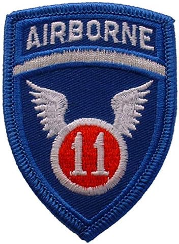 Нашивка с бродерия на 11-та въздушнодесантна армия на Съединените Щати, бяла А/Б, Залепен желязо