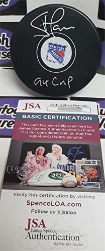 Хокейна шайба с автограф на Стив Лармера (Ню Йорк Рейнджърс) с надпис: 94 Cup JSA Аутентифицирована - за Миене