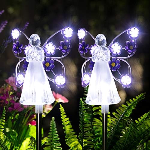 GIGALUMI Solar Angel Garden Stake Lights - 2 опаковки Ангелското соларни лампи за градината на открито, Вечно