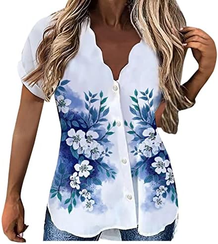 Дамски блузи и Блузи Лятото на 2022 - Дамски Ежедневни Блузи, Лятна Блуза С Флорални Принтом, Тениска с Къс