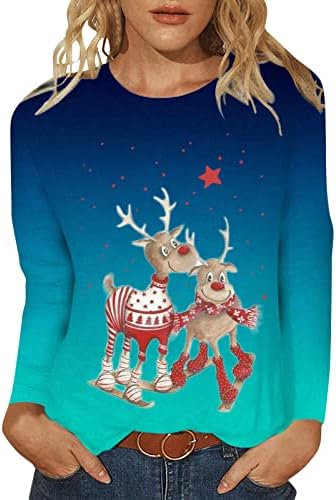 Весела Коледа Ризи за Жени С Дълъг Ръкав, Смешно Графика Коледно Дърво, Празничен, Снежен човек, Подарък за