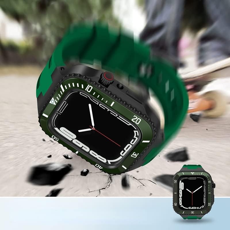 VEVEL Модифицирующий комплект Каишка за Apple Watch Band 45 мм 44 мм Метален корпус + керамична Броня Моден