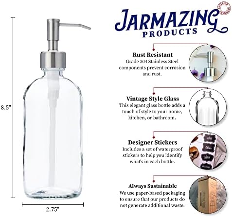 Опаковка за сапун и Лосион в прозрачен стъклен буркан с помпа от неръждаема стомана - 16 унции (1)