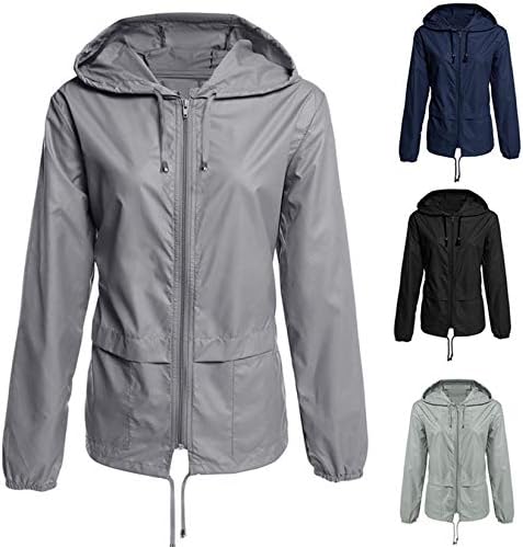 Дамски якета Andongnywell с джобове, Модерно Меко палто с цип, с качулка и дълъг ръкав за улици (Черен, X-Large)