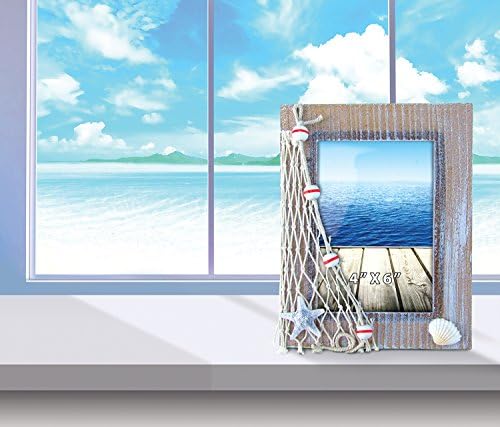 Рамка CoTa Global Brown Beach 4x6 - Фоторамка от бял потертого дърво с черупки за спомен от лятната почивка,