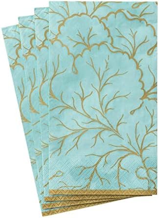 Кърпички за гости, кърпи Caspari от позлатен Майолики цвят на Морска вълна, Две опаковки по 15 броя