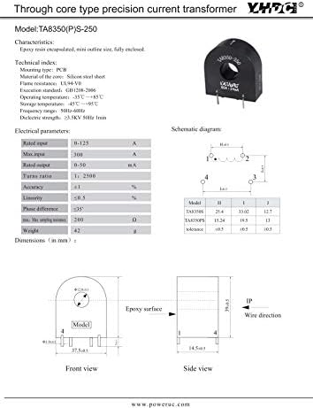 YHDC Transformador de corriente de alta Precision (Природен agujero) TA8350-250 0-60A/0-24mA