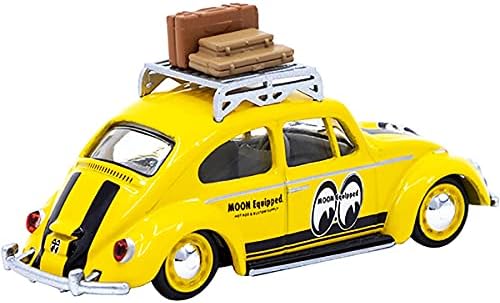 VW Beetle Low Ride Жълт цвят с багажником на покрива Mooneyes Съвместна модел 1/64 Монолитен под натиска на