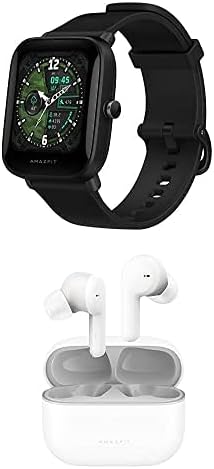 Смарт часовници Amazfit Bip U Pro за фитнес, черни + комплект безжични слушалки PowerBuds Pro True (Бели), наблюдение
