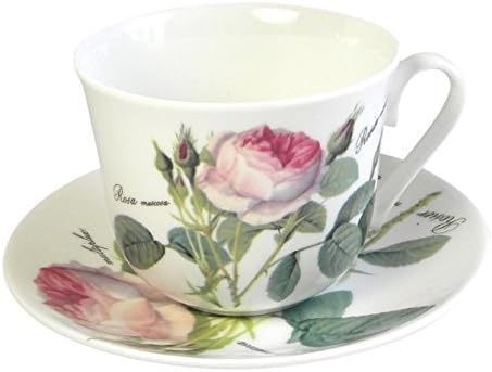 Комплект чаени чаши и блюдец Roy Kirkham Redoute Rose за закуска от фин костен порцелан