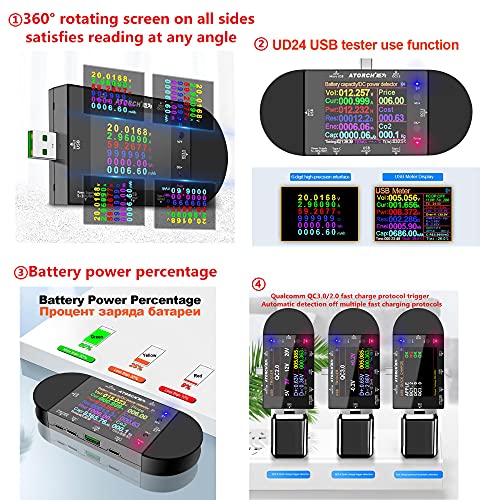 UD24 DC 5-32 В 5.1 A IPS Цветен екран, USB-Измерител на мощност, Цифров Мултицет DC5.5 Type-C, USB-тестер за