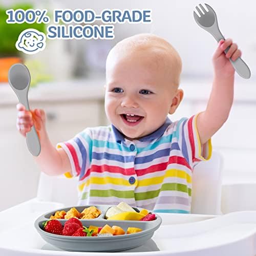Potchen 6 Опаковки Детска Нещастници с Лъжица-Вилица за Самостоятелно Хранене, Разделени Чинии и Прибори за