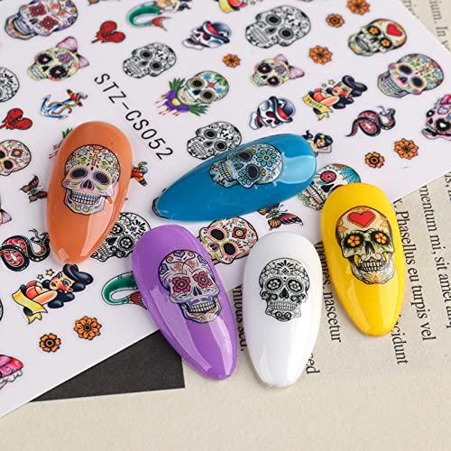 Етикети за дизайн на ноктите на Хелоуин, 3D Самозалепващи Фолиа, Страшни Стикери за нокти, Илюзорен Череп, Тиква,