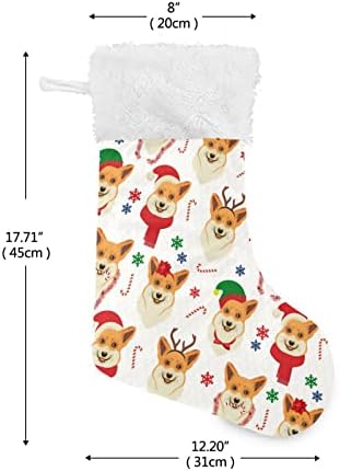 Коледни Чорапи ALAZA, Коледни Куче от породата corgi с Шапка на дядо коледа, Класически Персонализирани Големи