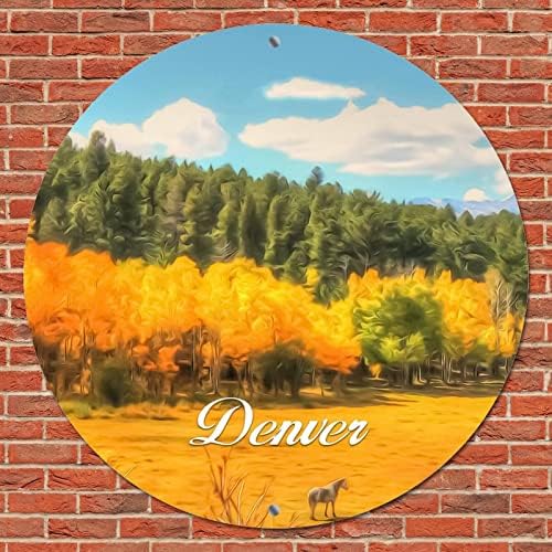 Кръгла Метална Лидице Табела с Надпис Американски щата Колорадо, Градския пейзаж на центъра на Денвър, Градски
