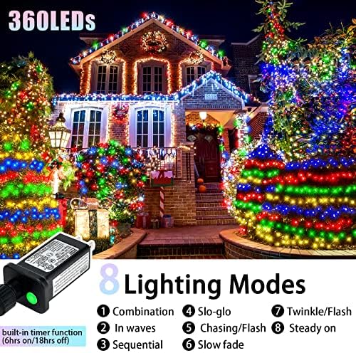 коледни светлини 12 метра x 5 метра на открито, 360 led етажа на осветителни тела с 8 режима, Plug-in, Вставляемые в Храстите на Окото светлини, Коледни Страхотна Блещукащите
