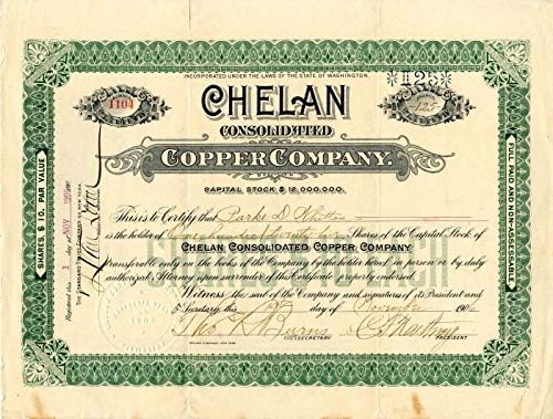 Chelan Консолидираната Copper Co. - Склад за сертификат