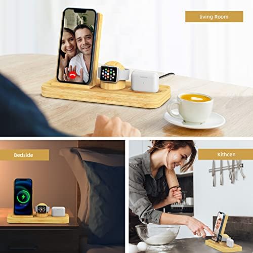 Безжична зарядно устройство Бамбук за продукти на Apple, OTESS Поставка за бързо безжично зарядно устройство
