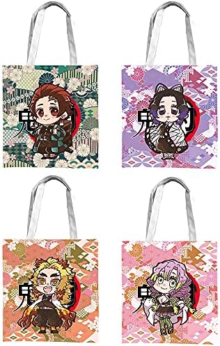 Rejolly Demon Slayer Аниме Холщовая Чанта-Тоут 4 Опаковки Множество Чанта За пазаруване на Продукти на Японската
